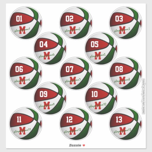 rode groene witte basketbal op maat 13 spelers sticker (Vel)