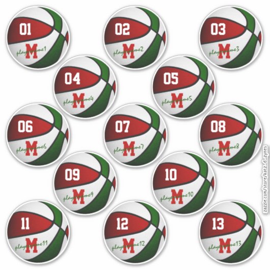 rode groene witte basketbal op maat 13 spelers sticker (Voorkant)