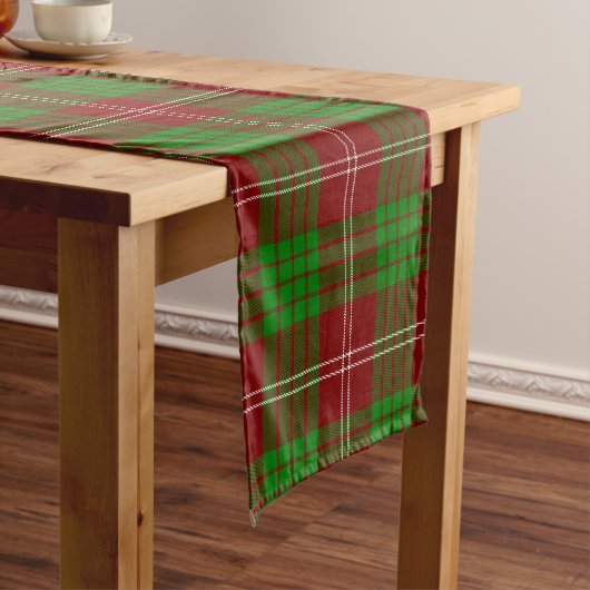 Rode Groene Witte Festieve Tartan Plaid Korte Tafelloper (Voorbeeld)