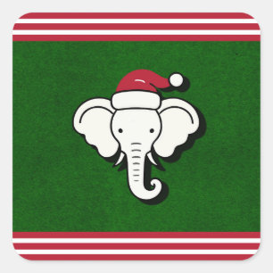 Rode & Groene Witte Olifant Cadeau Kerstfeest Vierkante Sticker