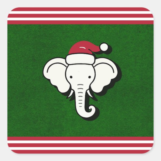 Rode & Groene Witte Olifant Cadeau Kerstfeest Vierkante Sticker (Voorkant)
