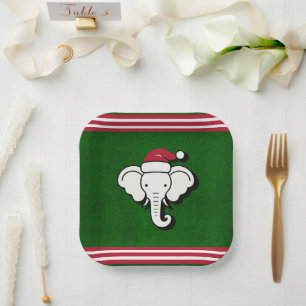 Rode & Groene Witte Olifant Cadeau Kerstfeestje Papieren Bordje