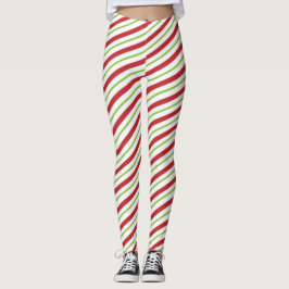 Rode groene witte strepen kerstpatroon leggings