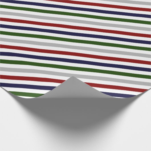 Rode groene zeemacht grijs en witte streping cadeaupapier (Hoek)