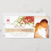 Rode Groene Zen Bamboe bladeren Foto Chinese bruil Save The Date (Voorkant)