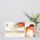 Rode Groene Zen Bamboe bladeren Foto Chinese bruil Save The Date (Staand voorkant)