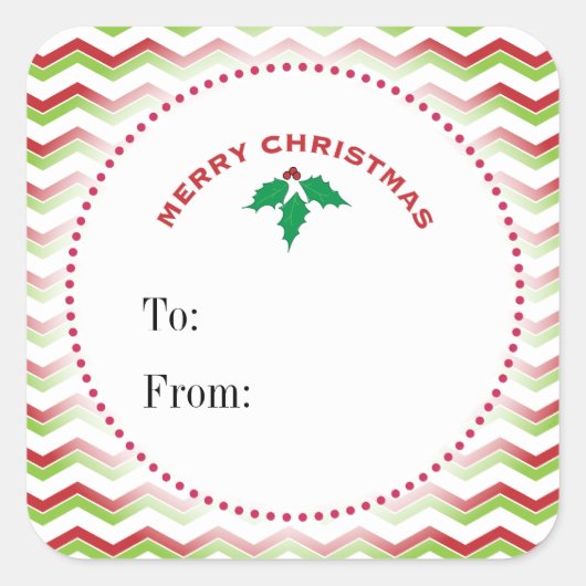 Rode & groene zigzaggen, Kerstcadeautag Vierkante Sticker (Voorkant)