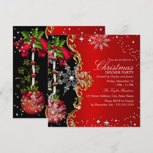 Rode groene zwarte sneeuwflake kerstfeestdag 2 kaart (Voorkant / Achterkant)