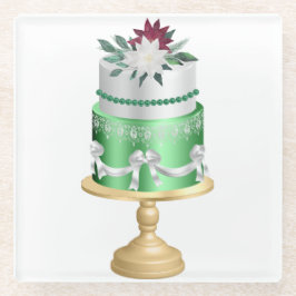 RODE GROENEN EN WITTE HOLIDAY CHRISTMAS CAKE GLAZEN ONDERZETTER