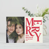 Rode  groet, gehuwd met chritsmas, fotobruiloft aankondiging (Staand voorkant)