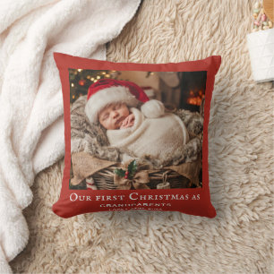Rode Grootouders Eerste Kerstmis Baby Foto Kussen