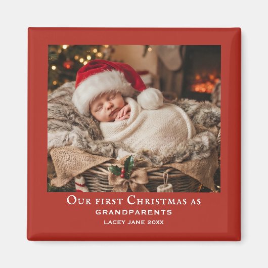 Rode Grootouders Eerste Kerstmis Baby Foto  Magneet (Voorkant)