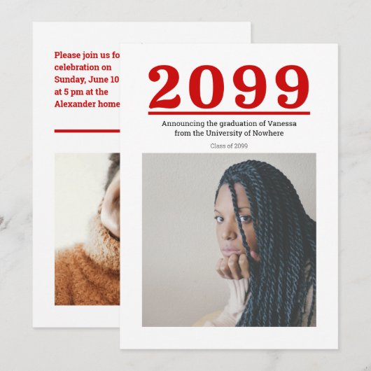 Rode Grote Nummers Twee-foto Afstuderen (Voorkant / Achterkant)