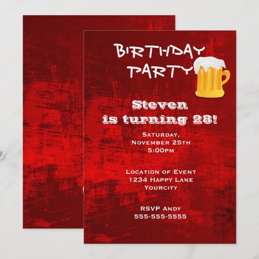 Rode grunge Abstracte verjaardag met Mok van bier Kaart (Voorkant / Achterkant)