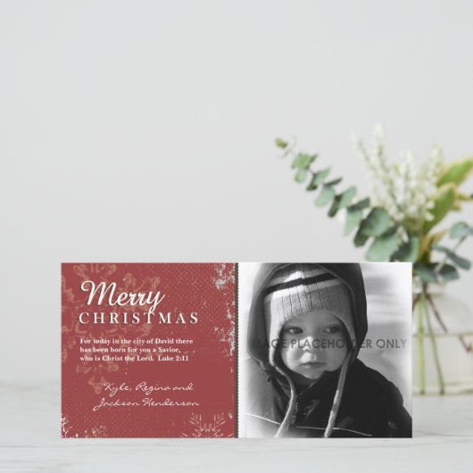 Rode Grunge Kerst Foto Kaart (Staand voorkant)