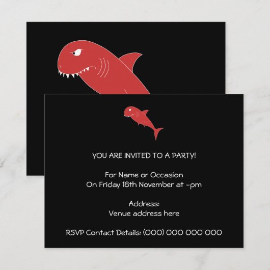 Rode haai op zwart. kaart (Voorkant / Achterkant)