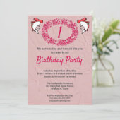 Rode haaien & Roos krans 1e Verjaardag Kaart (Staand voorkant)