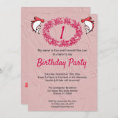 Rode haaien & Roos krans 1e Verjaardag Kaart (Voorkant / Achterkant)