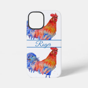 Rode Haan Blauwe Aquarel Mannen Naam Telefoon iPhone 12 Mini Hoesje