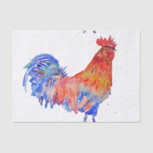 Rode Haan Kip Blauw Mannen Jongens Waterverf Tissuepapier