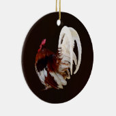Rode haan met witte staartveren keramisch ornament (Rechts)