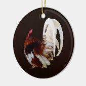Rode haan met witte staartveren keramisch ornament (Links)