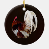 Rode haan met witte staartveren keramisch ornament (Achterkant)