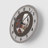 Rode haan met witte staartveren ronde klok (Hoek)