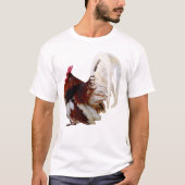 Rode haan met witte staartveren t-shirt (Voorkant)