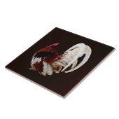 Rode haan met witte staartveren tegeltje (Zijkant)