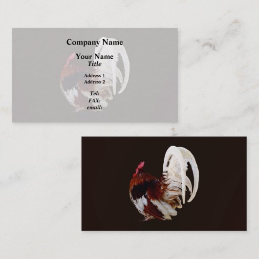 Rode haan met witte staartveren visitekaartje (Voorkant / Achterkant)