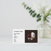 Rode haan met witte staartveren visitekaartje (Staand voorkant)