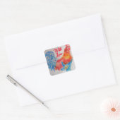 Rode Haan Waterverf schilderen met liefde Vierkante Sticker (Envelop)