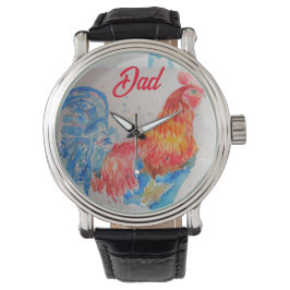 Rode Haan Waterverf Schilderen Vaderdag Papa Horloge