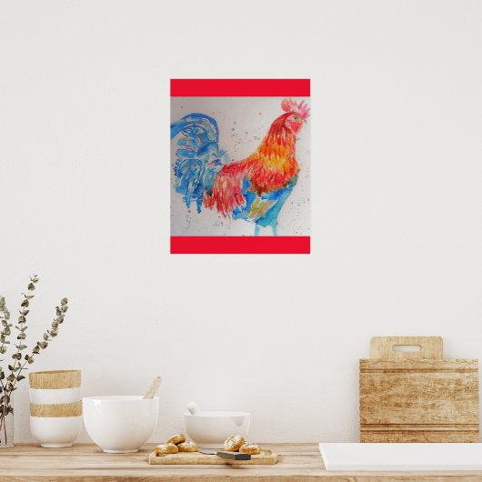 Rode Haan Waterverf Schilderen Vaderdag Papa Poster (Keuken)