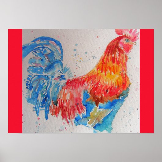 Rode Haan Waterverf Schilderen Vaderdag Papa Poster (Voorkant)