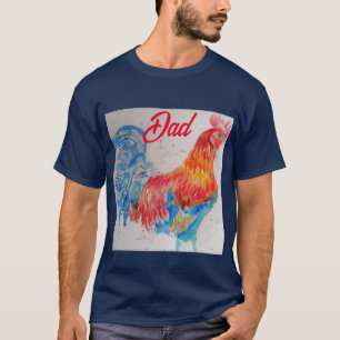 Rode Haan Waterverf Schilderen Vaderdag Papa T-shirt