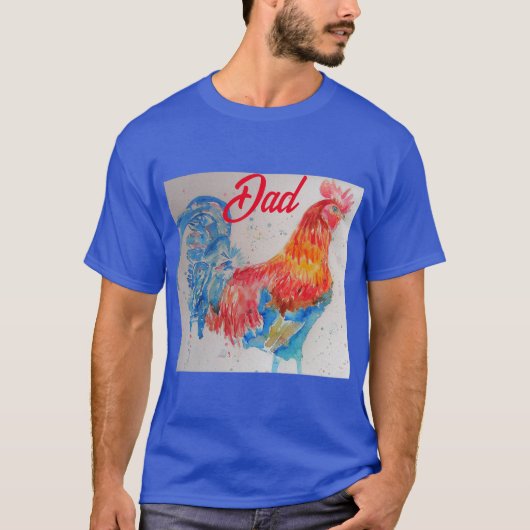 Rode Haan Waterverf Schilderen Vaderdag Papa T-shirt (Voorkant)