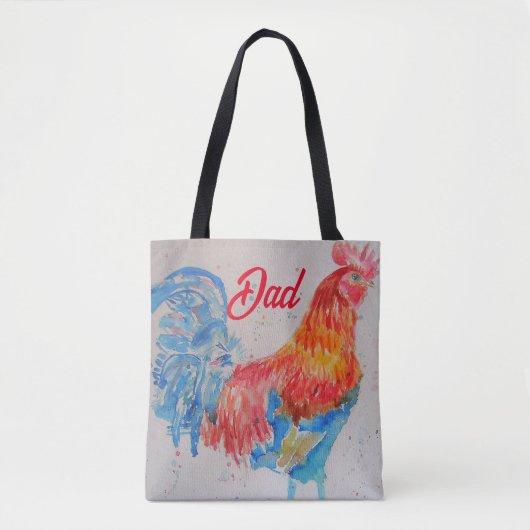 Rode Haan Waterverf Schilderen Vaderdag Papa Tote Bag (Voorkant)