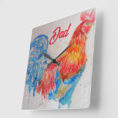 Rode Haan Waterverf Schilderen Vaderdag Papa Vierkante Klok (Hoek)