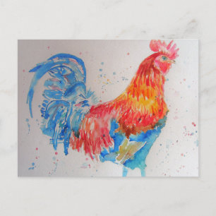 Rode Haan Waterverf Schilderij Art Chicken Briefkaart