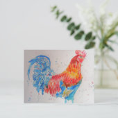 Rode Haan Waterverf Schilderij Art Chicken Briefkaart (Staand voorkant)