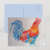 Rode Haan Waterverf Schilderij Art Chicken Briefkaart (Voorkant / Achterkant)