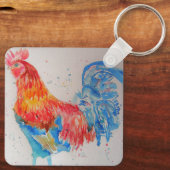 Rode Haan Waterverf Schilderij Art Chicken Sleutelhanger (Achterkant)