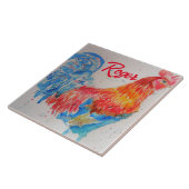 Rode Haan Waterverf Schilderij Art Chicken Tegeltje (Zijkant)