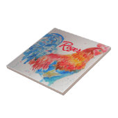 Rode Haan Waterverf Schilderij Art Chicken Tegeltje (Zijkant)