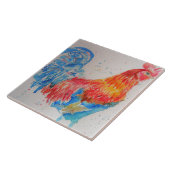Rode Haan Waterverf Schilderij Art Chicken Tegeltje (Zijkant)