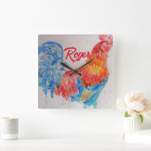 Rode Haan Waterverf Schilderij Art Chicken Vierkante Klok (Huis)