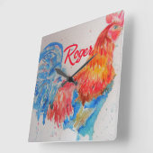 Rode Haan Waterverf Schilderij Art Chicken Vierkante Klok (Hoek)