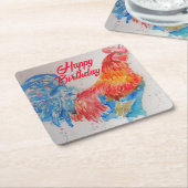 Rode Haan Waterverf Schilderij Kunst Verjaardag Kartonnen Onderzetters (Schuin)